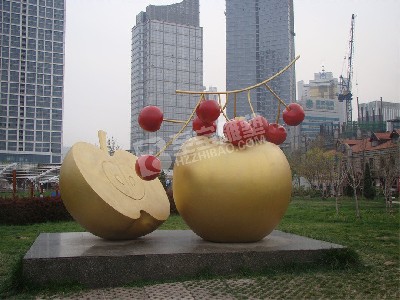 城市園林景觀(guān)小品蘋(píng)果不銹鋼雕塑定制