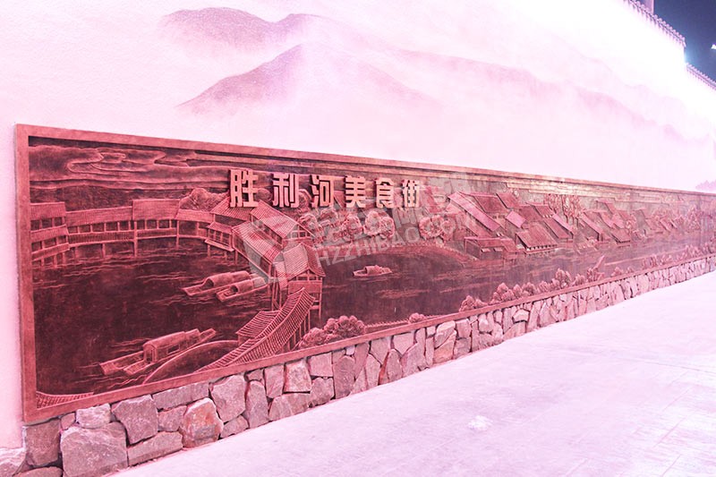 市政美食街玻璃鋼仿紫銅浮雕壁畫(huà)玻璃鋼仿鑄銅雕塑圓雕設(shè)計(jì)定制