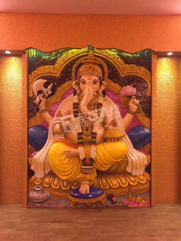 東南業(yè)風格印度象鼻神玻璃鋼彩繪浮雕玻璃鋼仿鑄銅雕塑圓雕設計定制