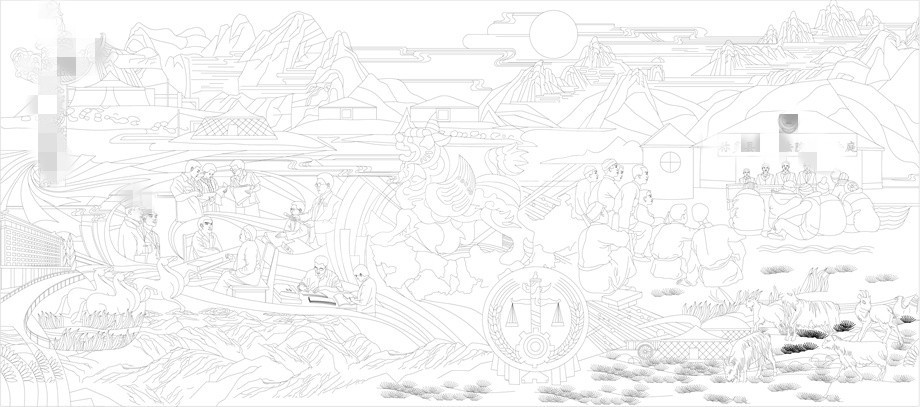 法院浮雕壁畫原創(chuàng)手繪設計稿