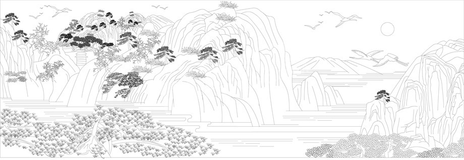 山水風景浮雕雕塑原創(chuàng)手繪設(shè)計稿