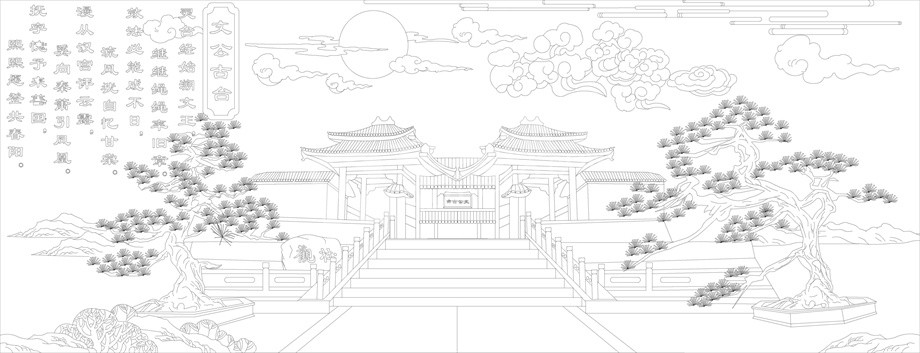 山水風景浮雕雕塑原創(chuàng)手繪設(shè)計稿