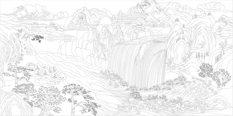 山水風景浮雕雕塑原創(chuàng)手繪設(shè)計稿