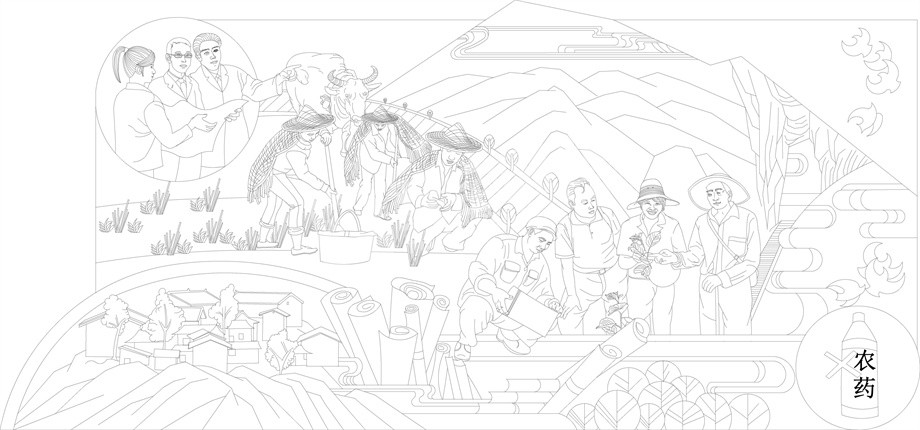 鄉(xiāng)村振興浮雕雕塑原創(chuàng)手繪設(shè)計(jì)稿