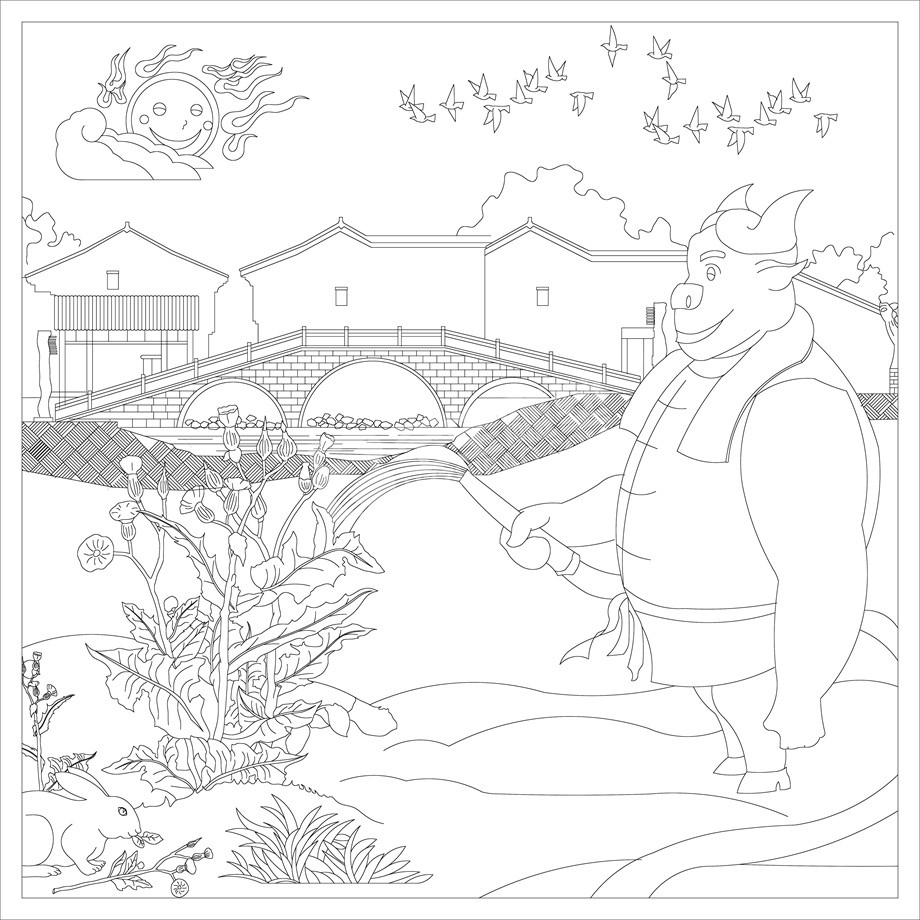 鄉(xiāng)村振興浮雕雕塑原創(chuàng)手繪設(shè)計稿