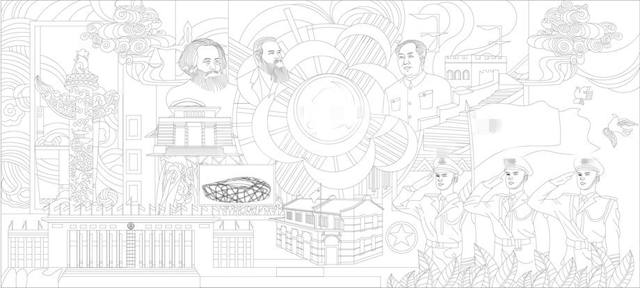 紅色黨建浮雕雕塑原創(chuàng)手繪設(shè)計稿